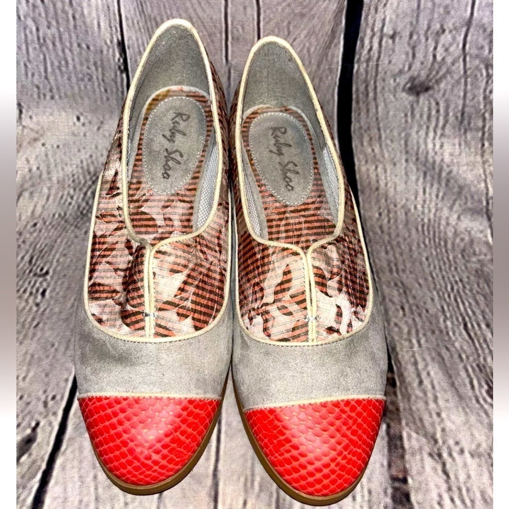 Ruby Shoo Brooke Coral Low Heel Loafer Size US 7 UK 5 EU 38 Leather Suede Floral
